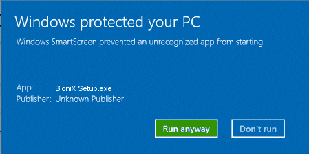 Windows SmartScreen warning