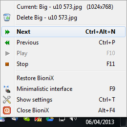 BioniX Background Switcher Manual - System Tray