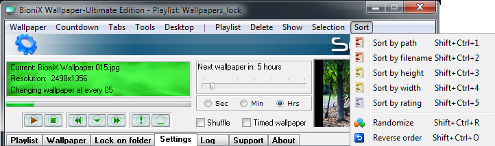 BioniX Background Switcher Manual - Sort menu